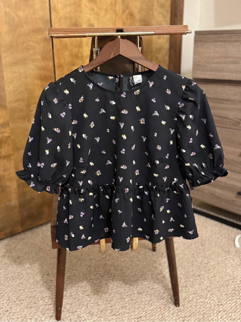Black Floral Peplum Top